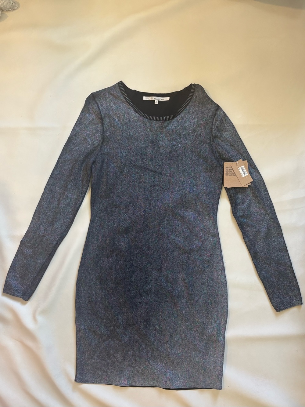 RACHEL Rachel Roy Metallic Iridescent Navy Long Sleeve Knit Dress